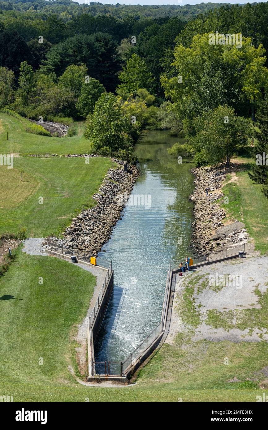 The outflow area is a popular spot for recreation at Woodcock Creek Lake in  Saegertown, Pennsylvania. The U.S. Army Corps of Engineers Pittsburgh  District operates the reservoir to provide flood protection for