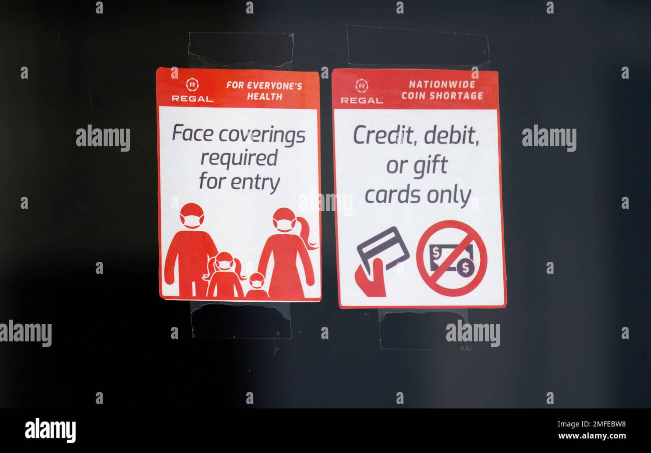 Signs Placed To Deal With The Restrictions Triggerd By The Cornoavirus Are  Taped On The Doors Of The Shuttered Regal Cinema In Sheridan, Colo. (Ap  Photo/David Zalubowski Stock Photo - Alamy