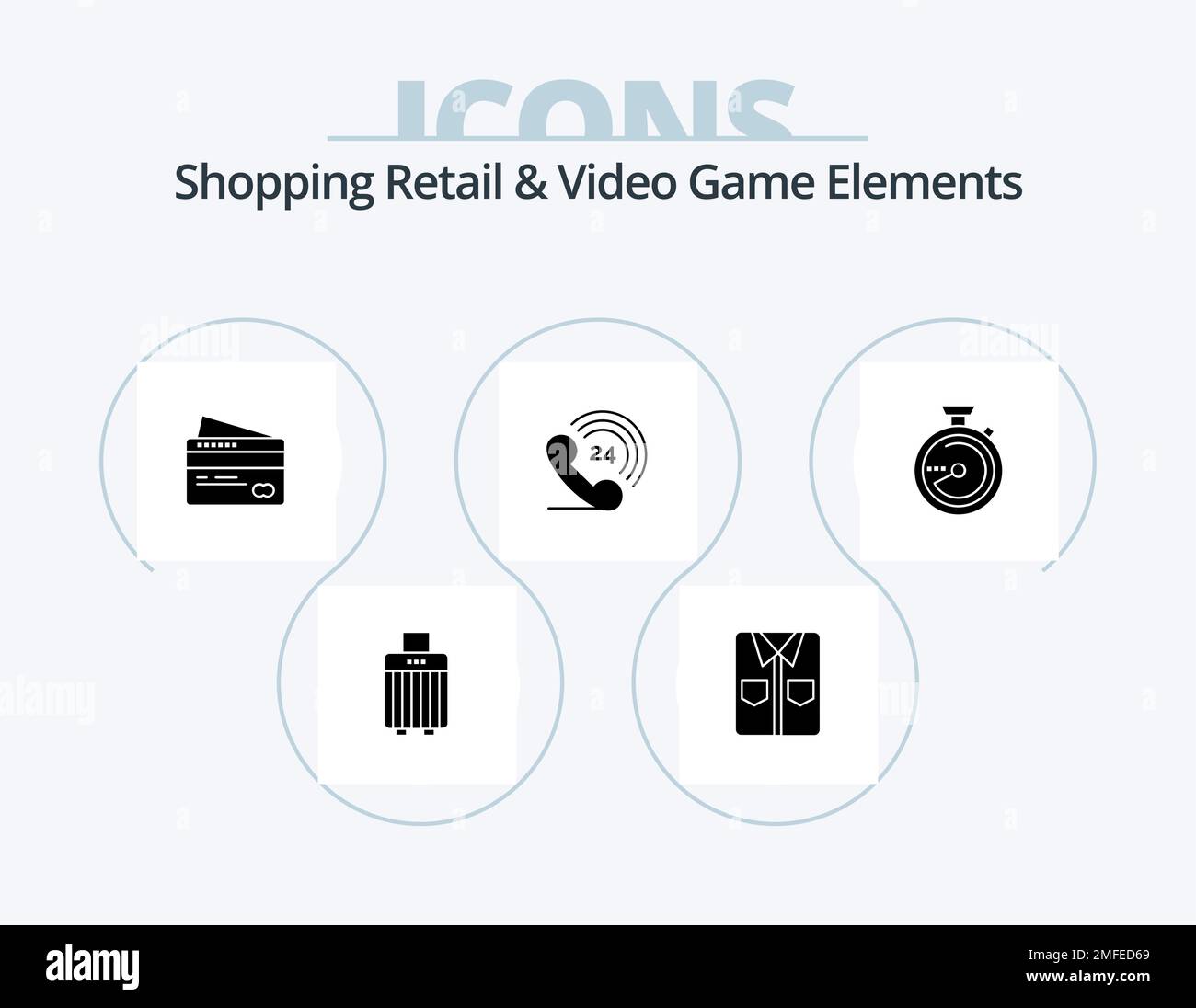 Shoping Retail And Video Game Elements Glyph Icon Pack 5 Icon Design. navigation. browse. card. ringing. telephone Stock Vector