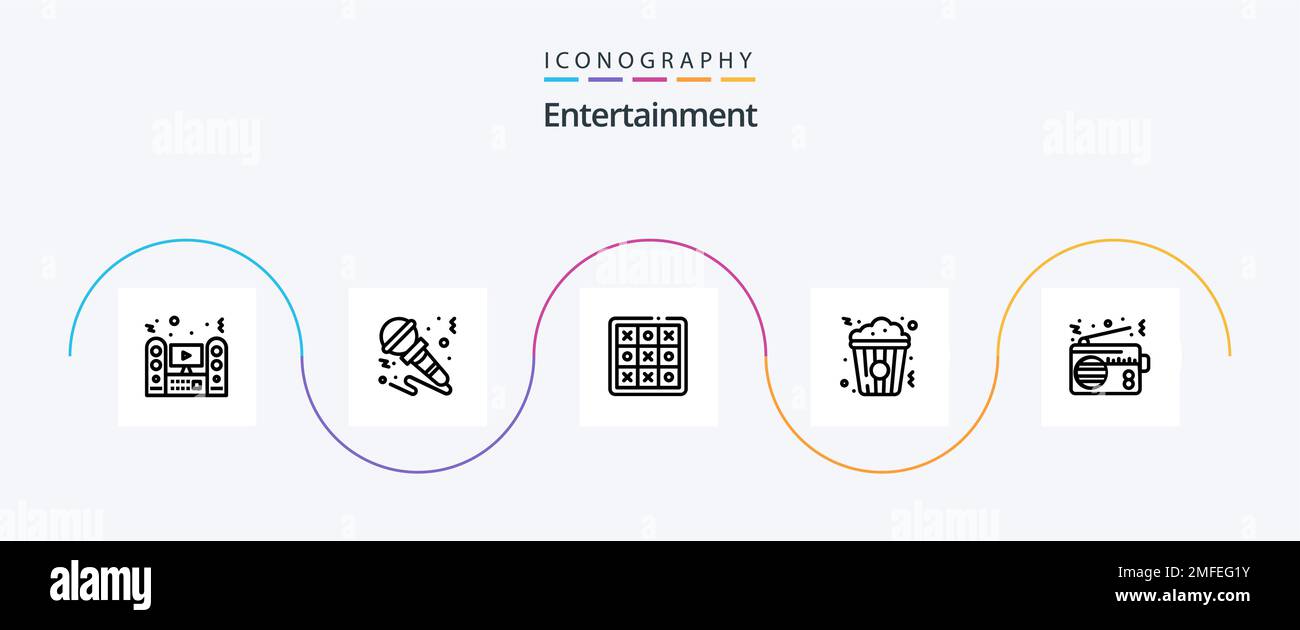 Entertainment Line 5 Icon Pack Including snack. popcorn. music. game