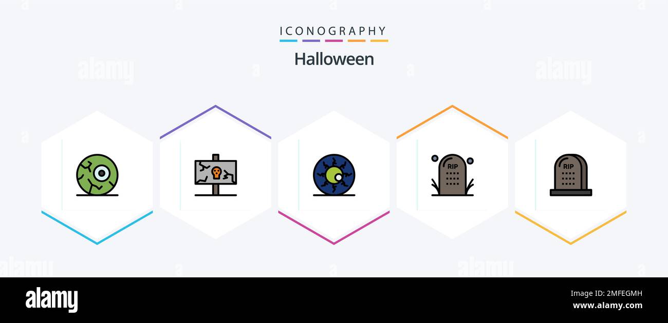 Halloween 25 FilledLine icon pack including grave. death. party. cemetery. retina Stock Vector