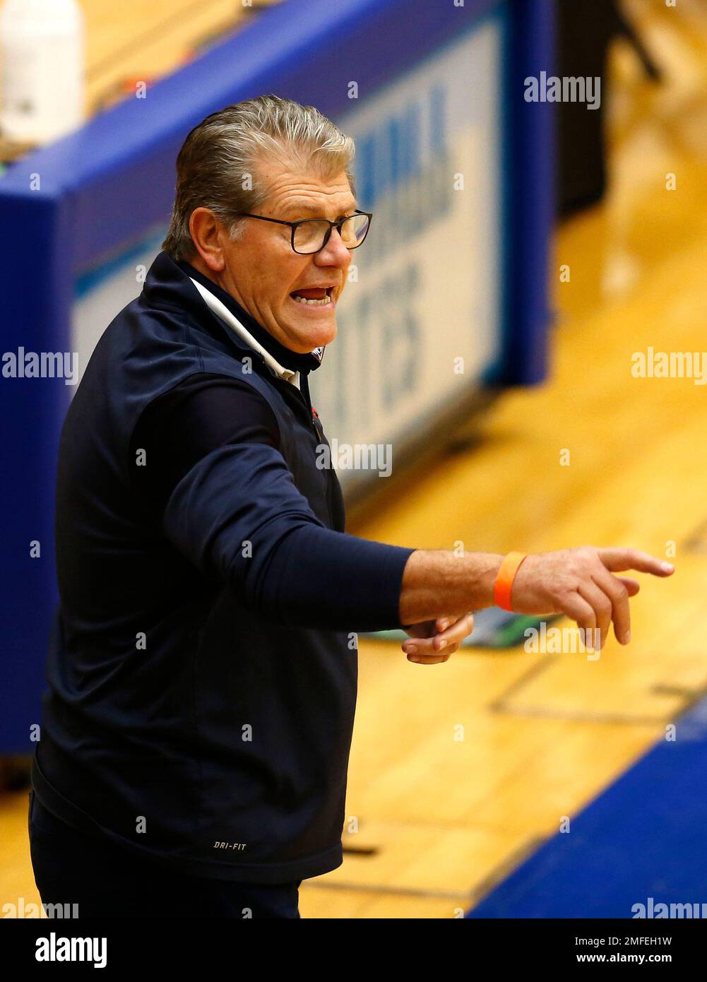 UConn Head Coach Geno Auriemma Coaches Against Seton Hall During The ...