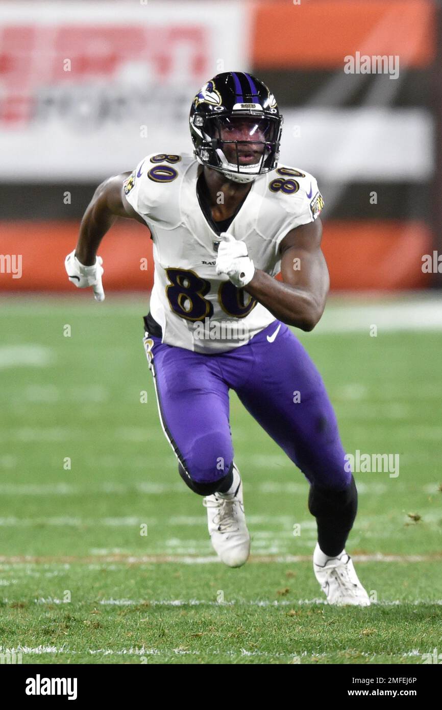 Baltimore Ravens wide receiver Miles Boykin runs a route during an NFL