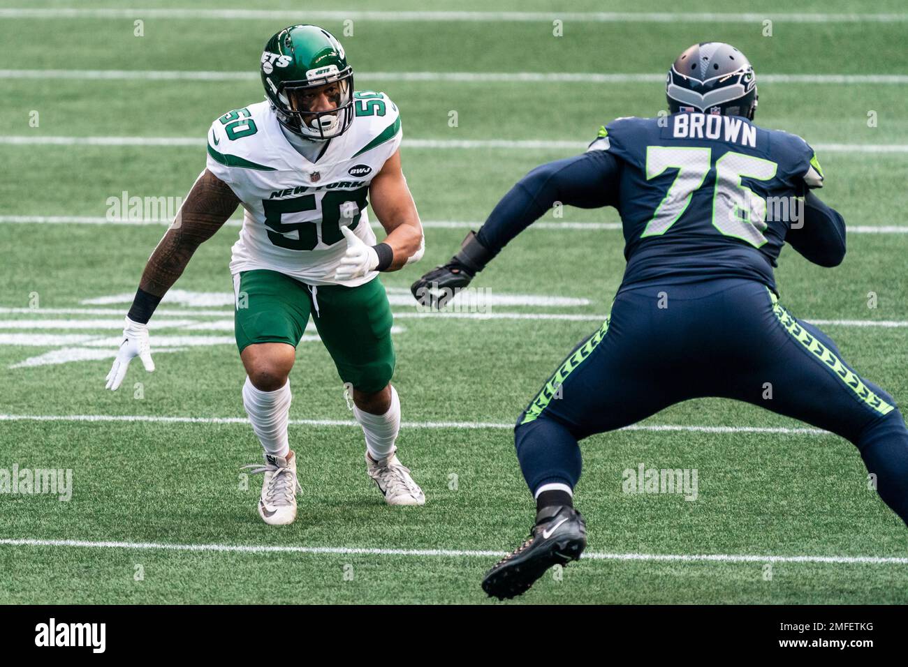 New York Jets linebacker Frankie Luvu si pictured during the first half