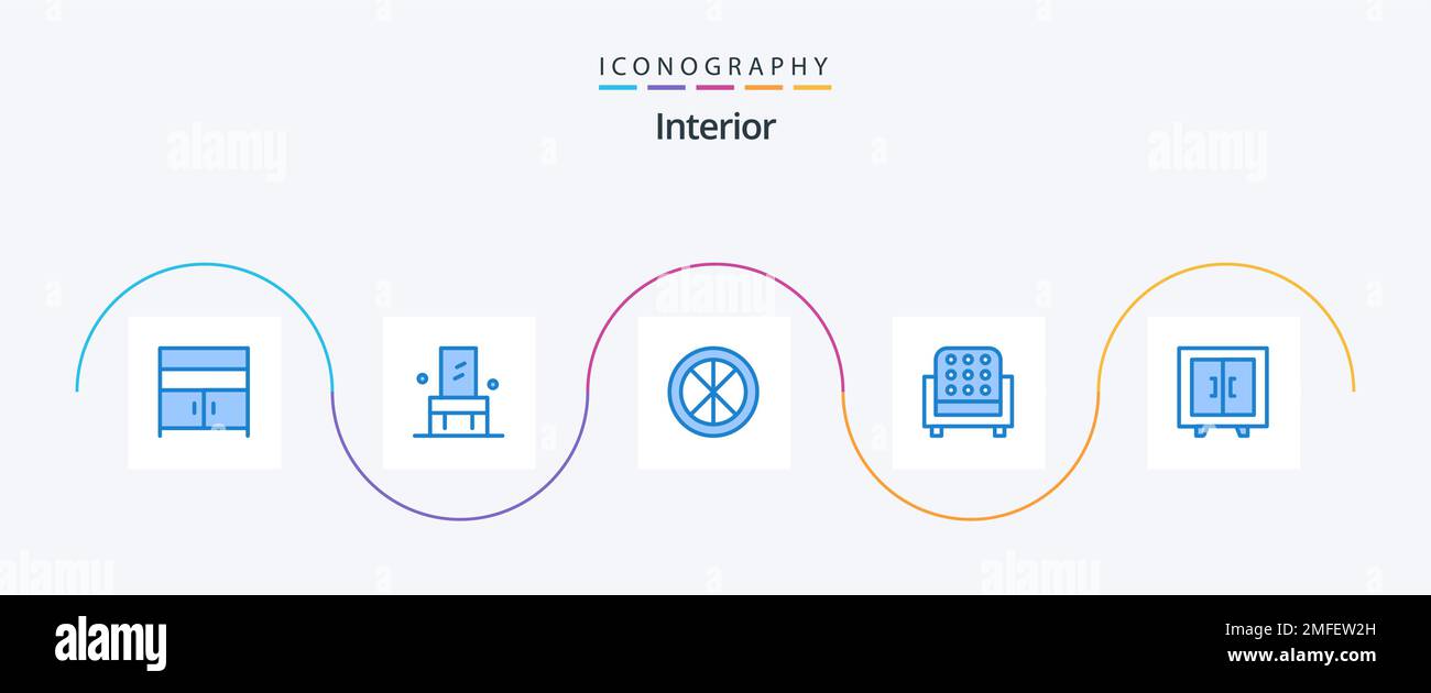 Interior Blue 5 Icon Pack Including cupboard. seat. decoration ...