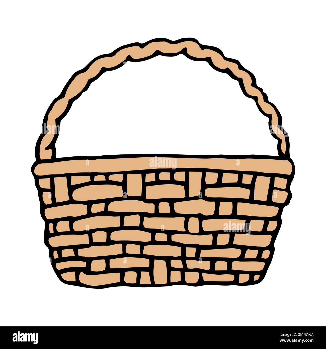 Straw basket in doodle style isolated on white background Stock Vector