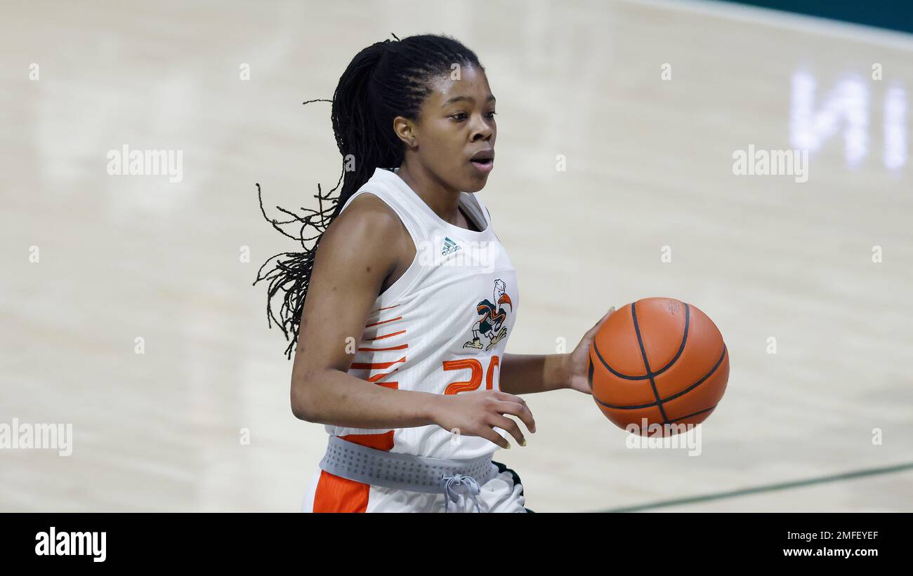 Miami Hurricanes guard Kelsey Marshall (20) dribbles against the