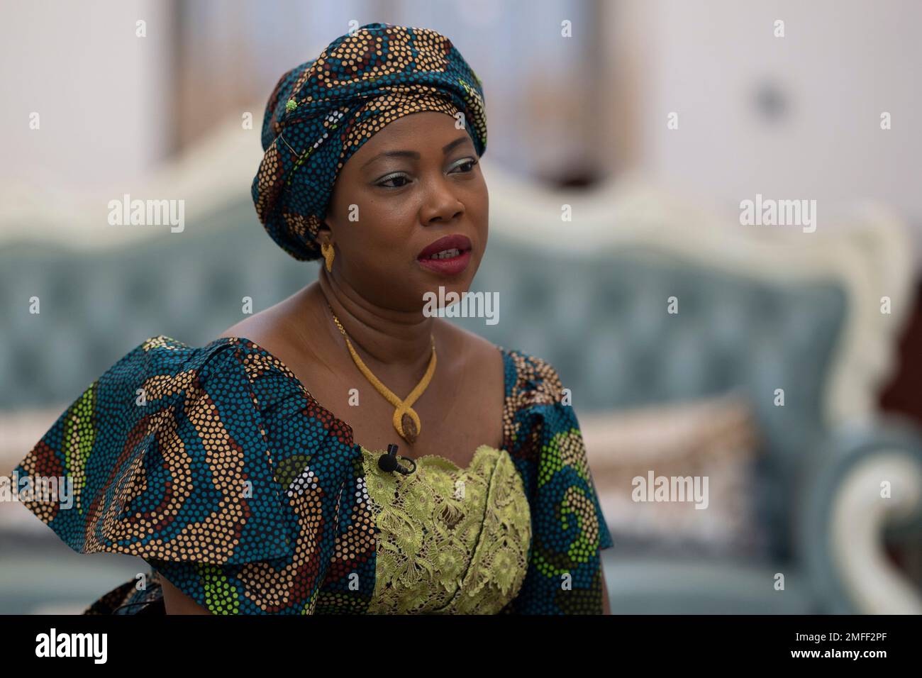 The first lady of the Republic of Sierra Leone, Fatima Maada Bio, poses ...