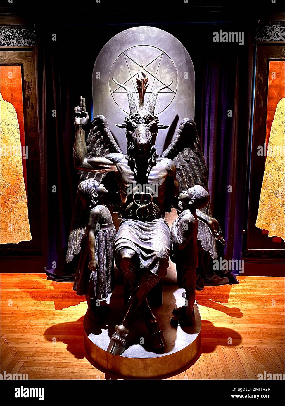 A vertical shot of the Statue of Baphomet in New England, Massachusetts Stock Photo