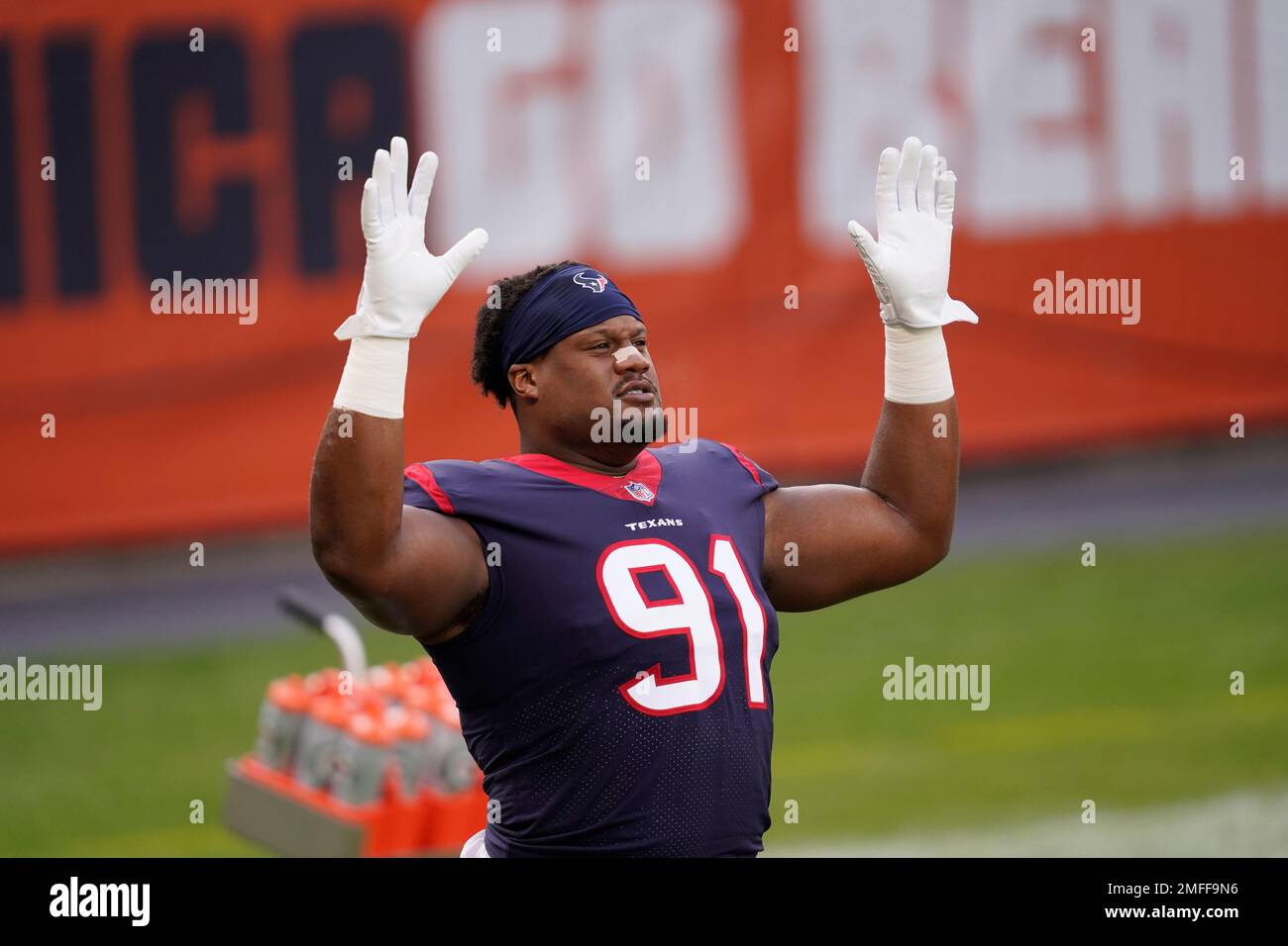 Houston Texans' Carlos Watkins warms up before an NFL football game against  the Chicago Bears, Sunday, Dec. 13, 2020, in Chicago. (AP Photo/Charles Rex  Arbogast Stock Photo - Alamy