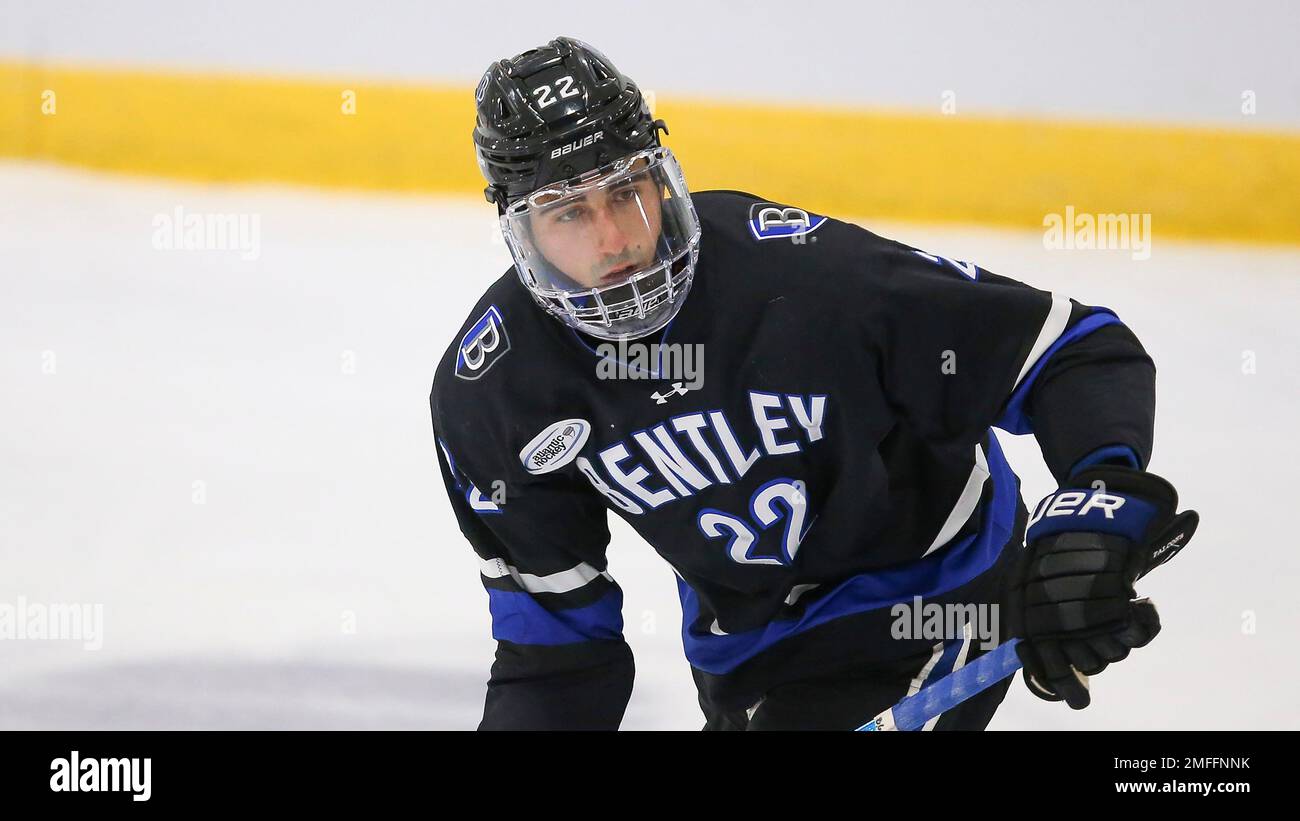 Bentley's Drew Bavaro (22) during an NCAA hockey game against Holy