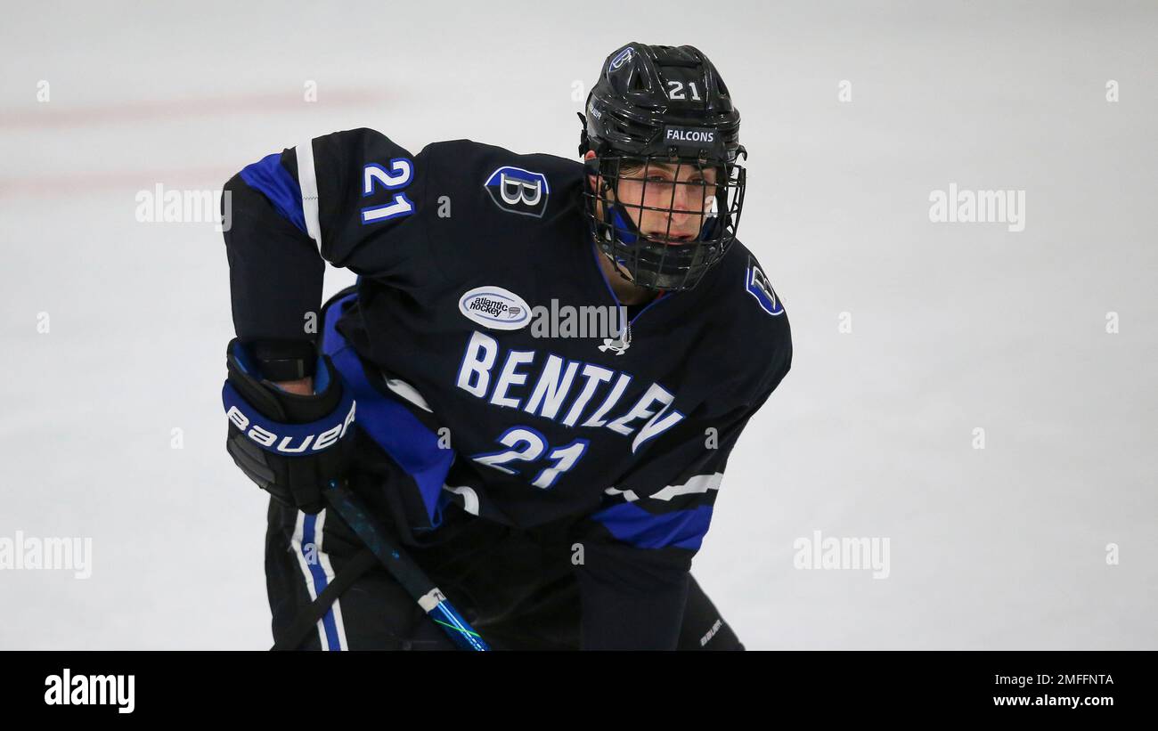 Bentley's Cole Kodsi (21) during an NCAA hockey game against Holy Cross