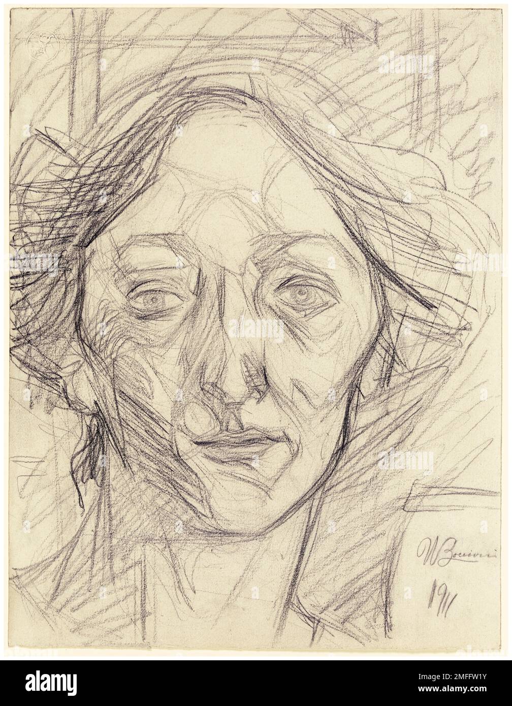 Umberto Boccioni, Woman's Head, portrait drawing in pencil, 1911 Stock Photo