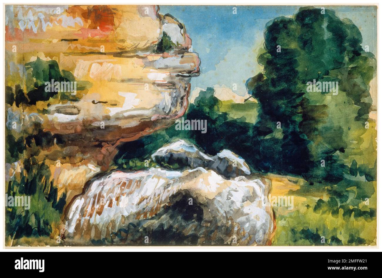 Paul Cezanne, Rocks, watercolour painting with gouache, 1867-1870 Stock Photo