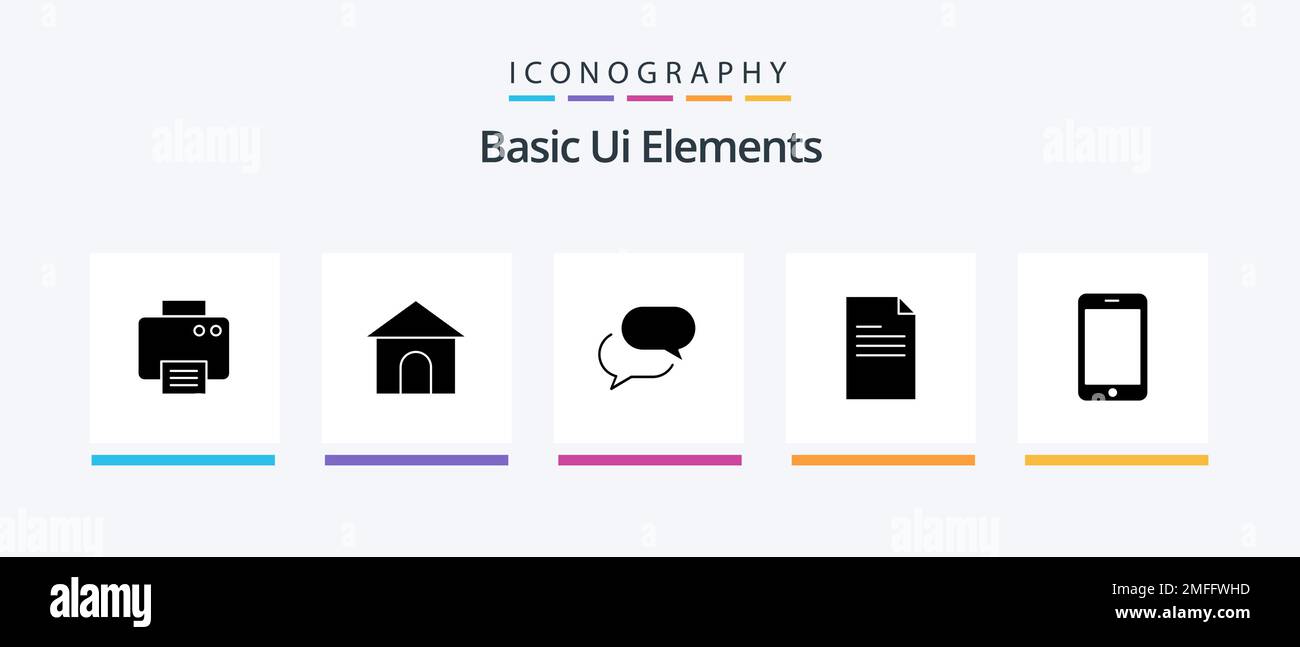 Basic Ui Elements Glyph 5 Icon Pack Including mobile. report. chating ...