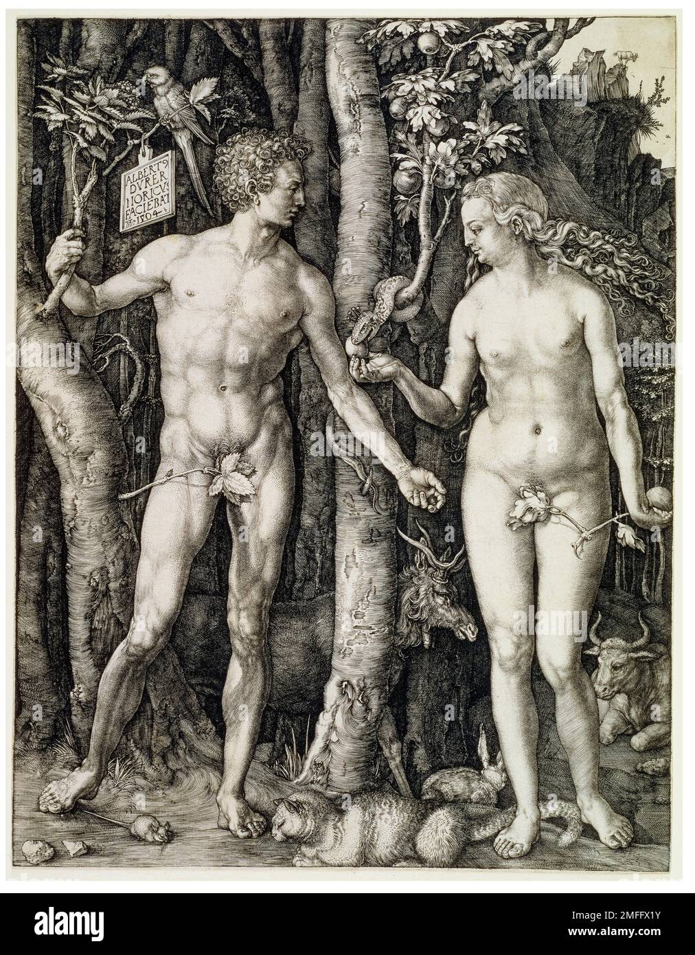 Albrecht Durer, Adam and Eve (The Fall of Man), copperplate engraving, 1504 Stock Photo