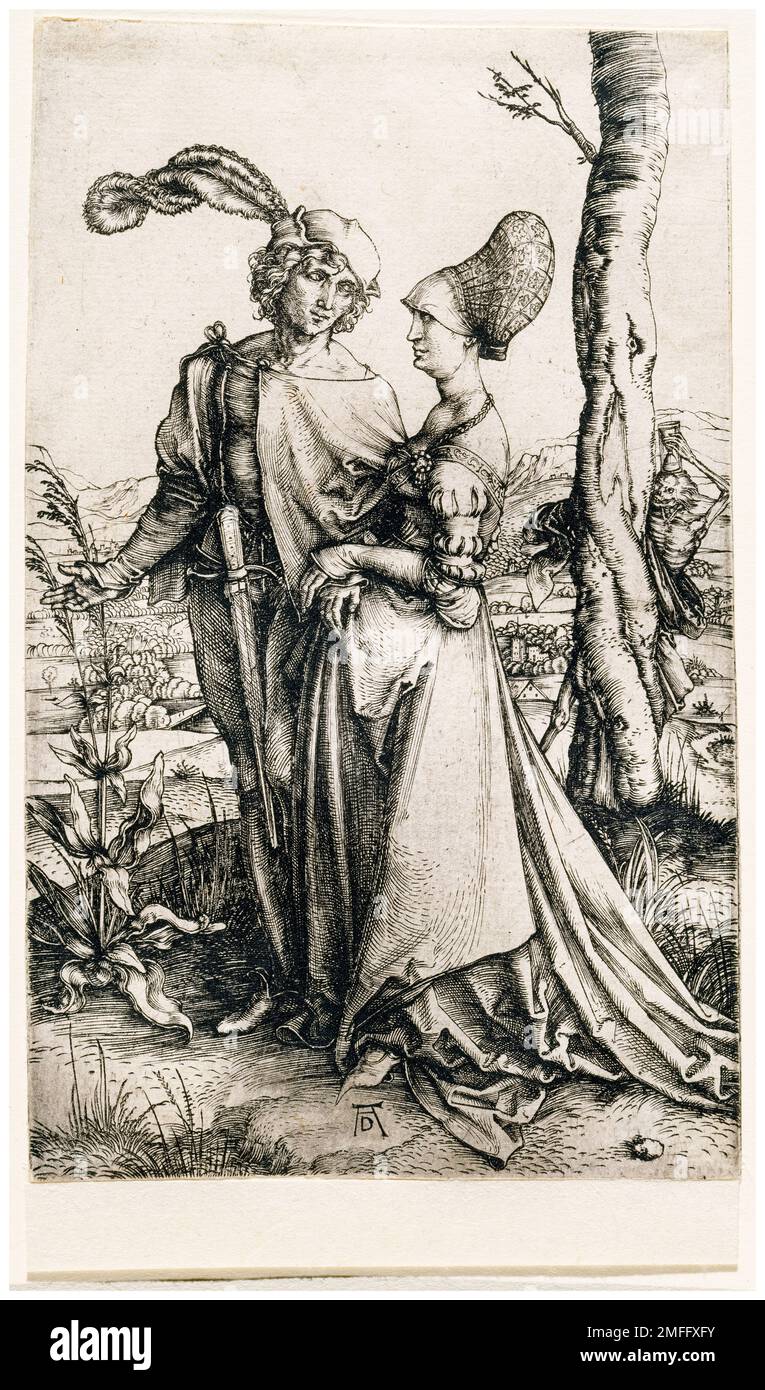 Albrecht Durer, Death and the Lovers, copperplate engraving, circa 1498 Stock Photo