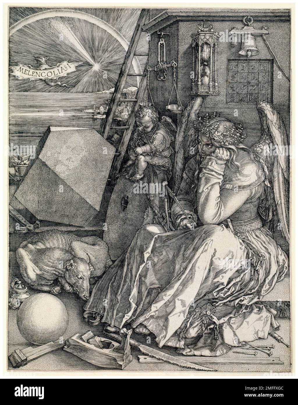 Albrecht Durer, Melencolia I (The Melancholy), copperplate engraving, 1514 Stock Photo