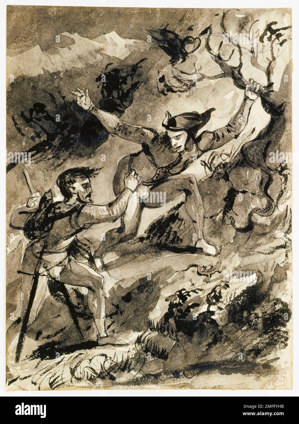 Eugene Delacroix, Faust and Mephistopheles on the Blocksberg, drawing in pencil with brush and wash, 1826-1827 Stock Photo