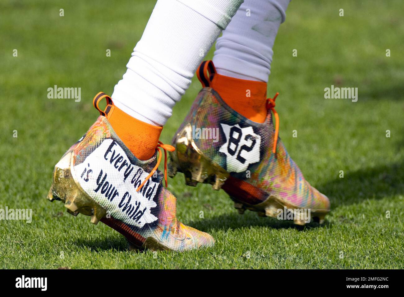 Custom cleats worn by Cleveland Browns wide receiver Rashard Higgins