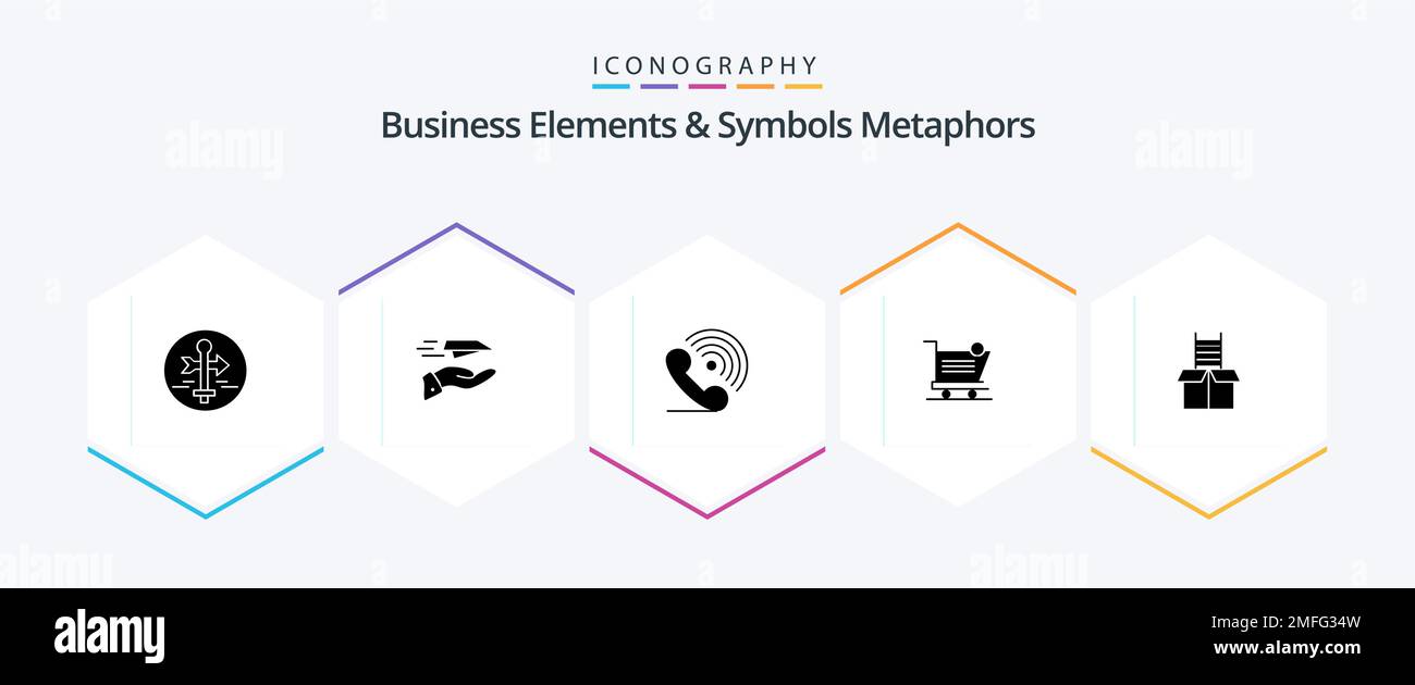 Business Elements And Symbols Metaphors 25 Glyph icon pack including shipping. cart. plane. signals. receiver Stock Vector