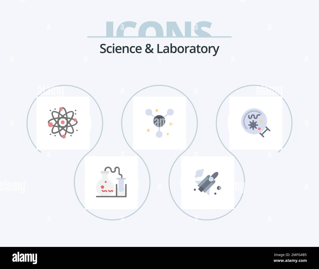 Science Flat Icon Pack 5 Icon Design. . magnifier. react. laboratory. science Stock Vector Image