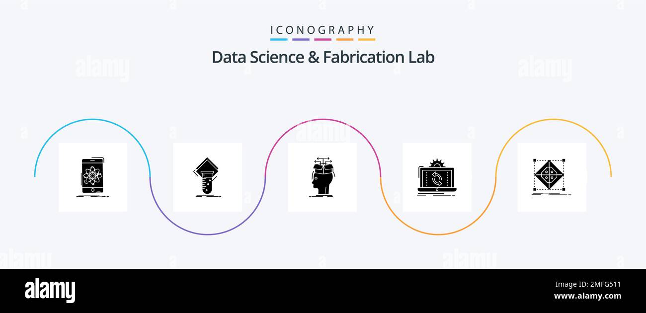 Data Science And Fabrication Lab Glyph 5 Icon Pack Including analysis. data. test. sharing. head