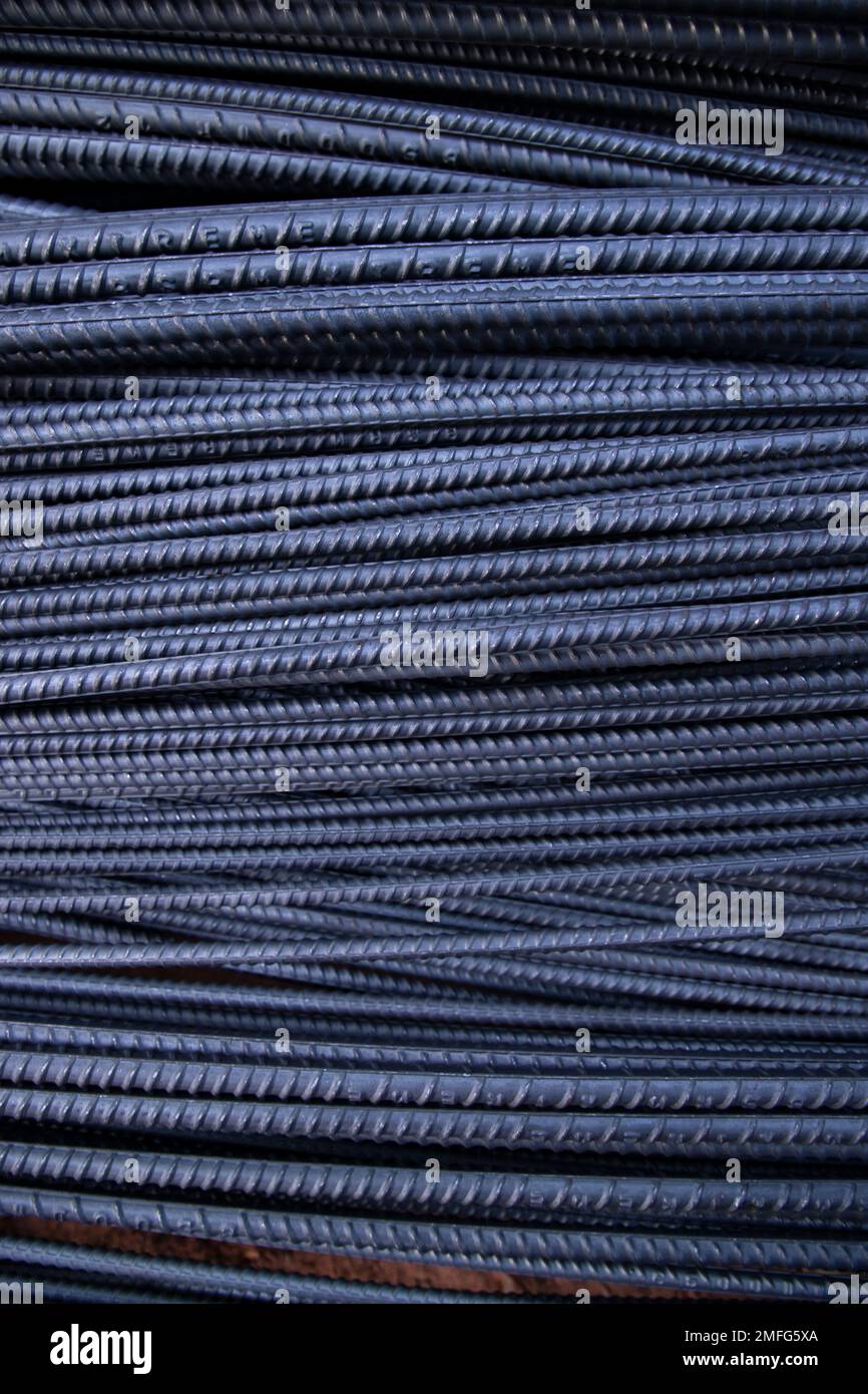 Steel wire for construction work on the construction site. Close-up ...