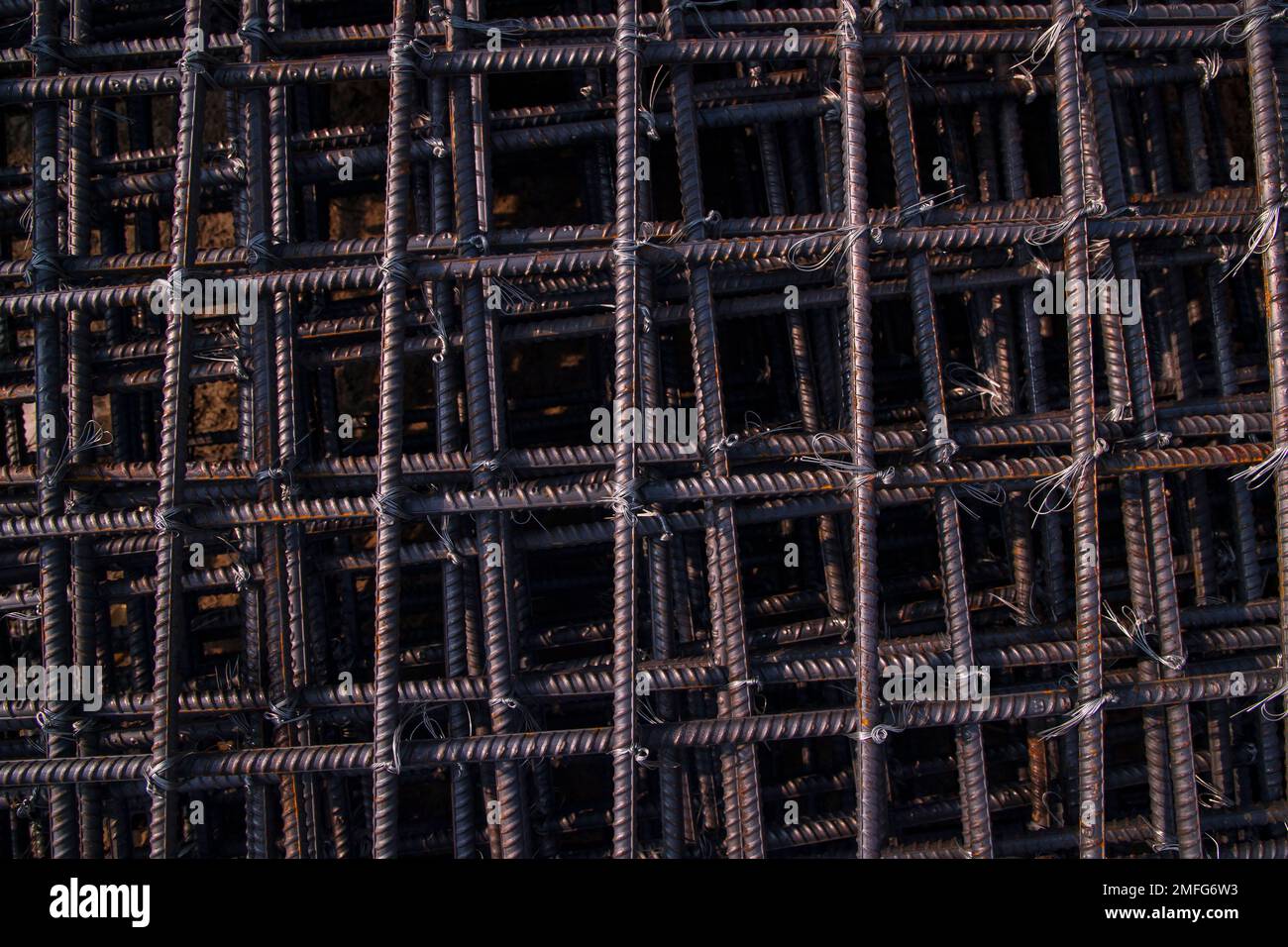 iron mesh in the construction site, close-up of iron mesh Stock Photo