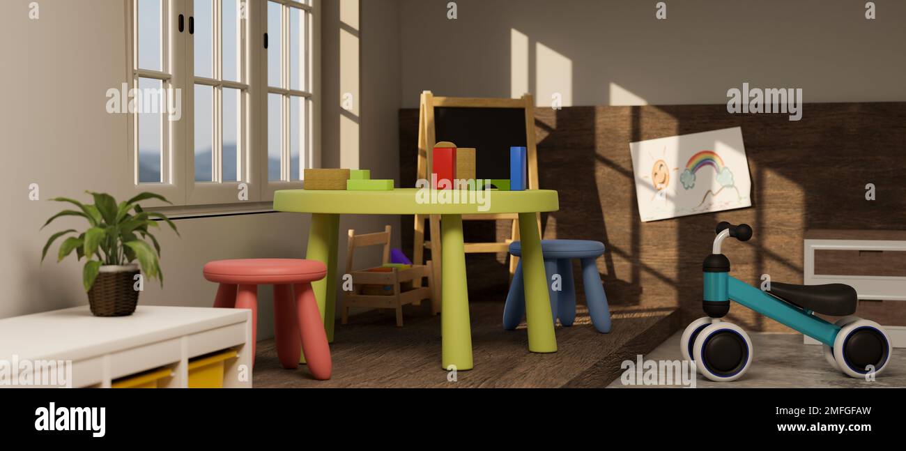Cute and creative kids playroom interior design with colorful play ...