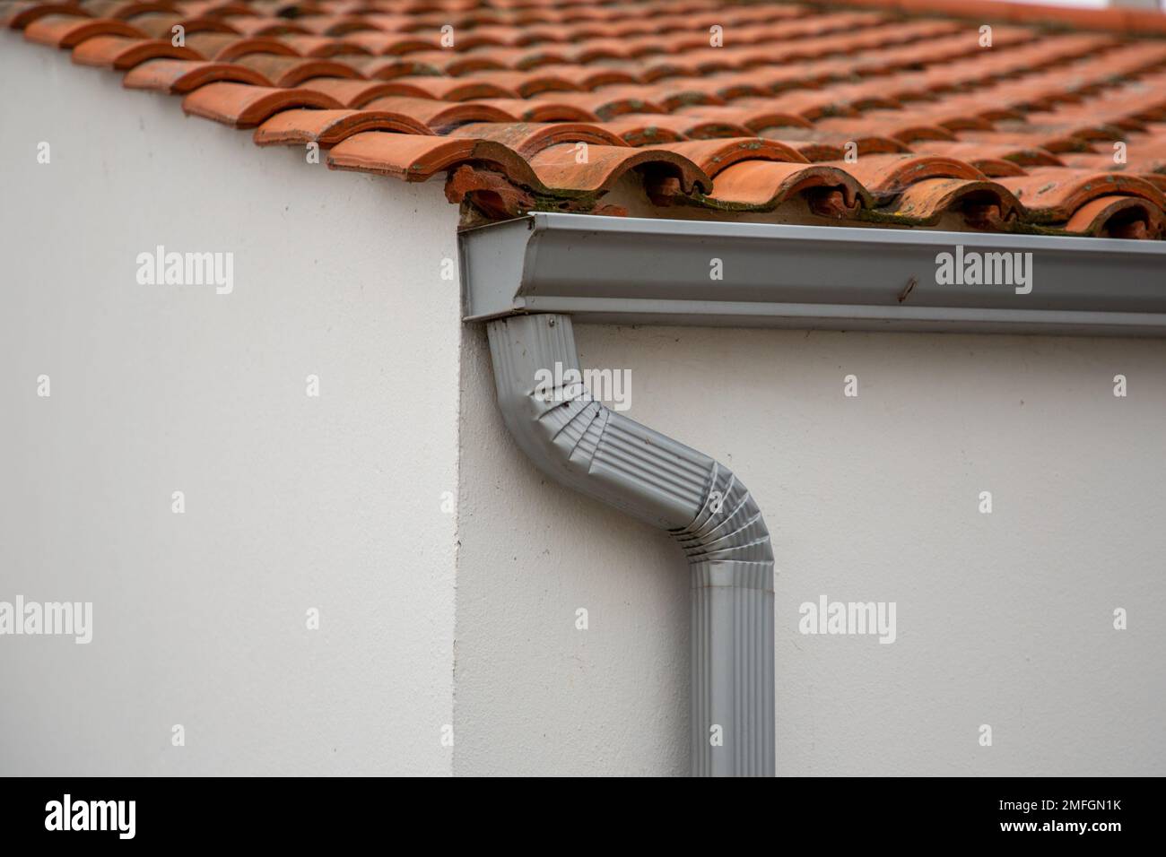 House grey modern rain Gutter Waterproofing home corner roof facade Stock Photo Alamy