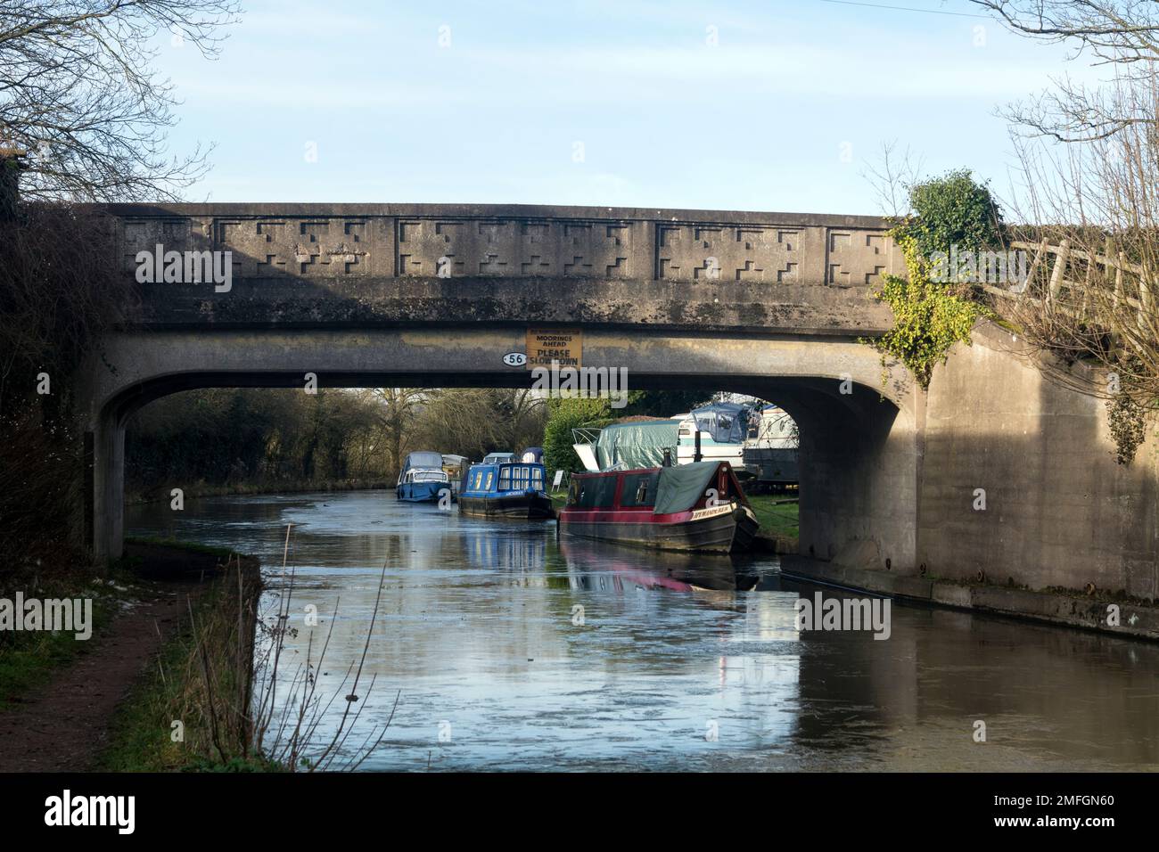Bridge 56 by Hatton railway station in winter, Grand Union Canal