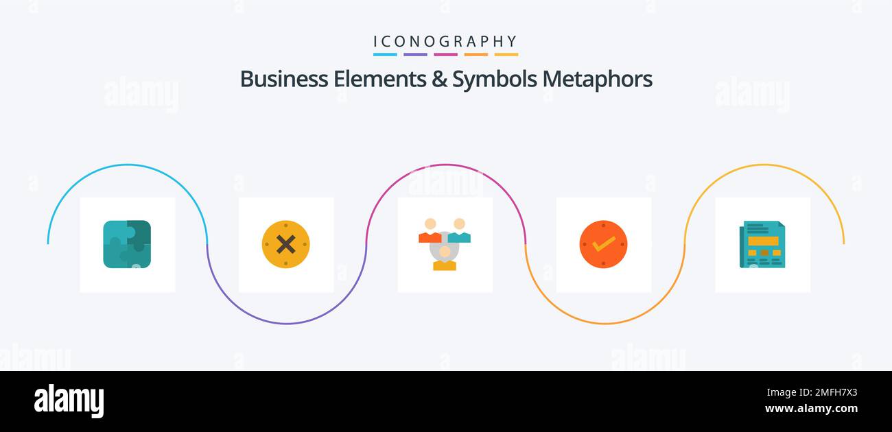 Business Elements And Symbols Metaphors Flat 5 Icon Pack Including paper. check. connection. approved. open Stock Vector