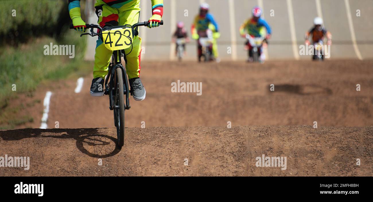 BMX riders competing in the child class Stock Photo Alamy