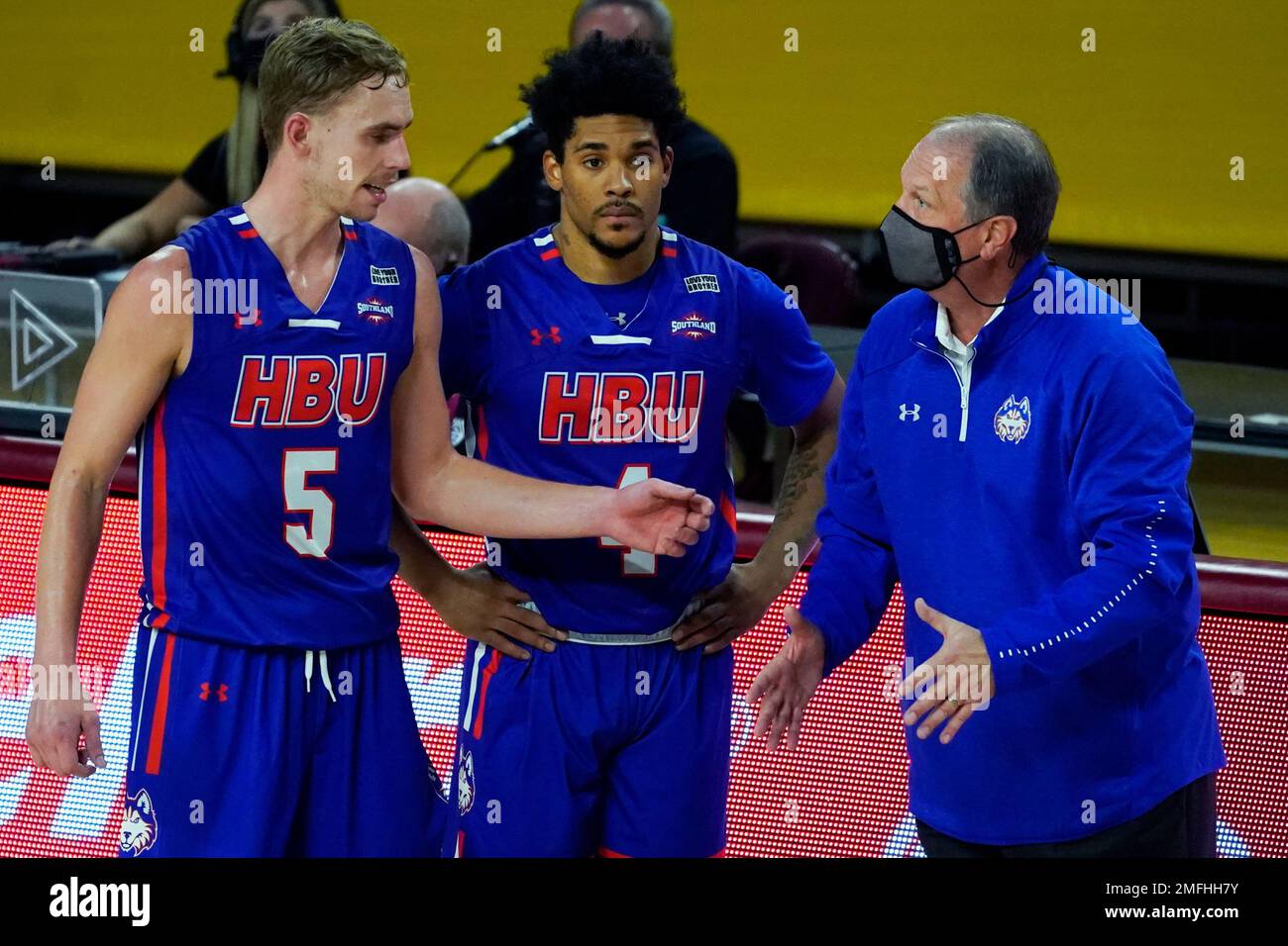 Houston Baptist head coach Ron Cottrell during the first half of an NCAA college basketball game