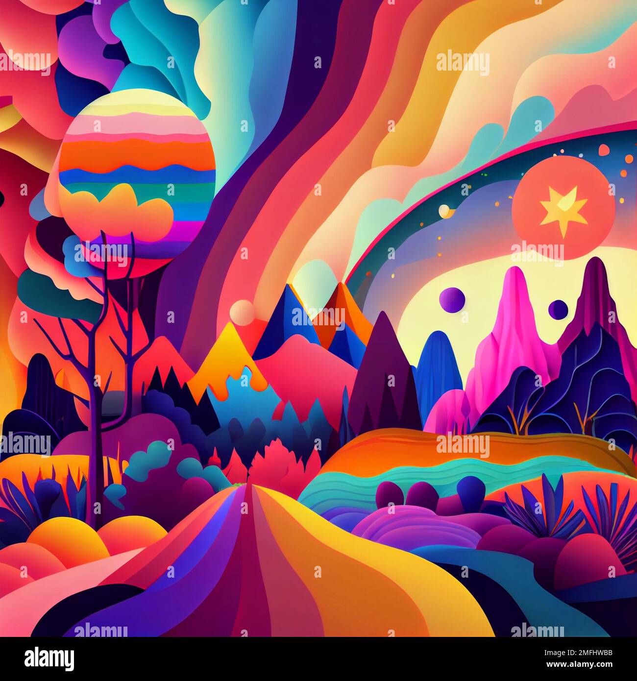 Colorful psychedelic landscape flat cartoon style wallpaper. 70s Hippie Clouds, Rainbows background. ai generative Stock Photo - Alamy Colorful psychedelic landscape flat cartoon style wallpaper. 70s Hippie Clouds, Rainbows background. ai generative Stock Photo - Alamy