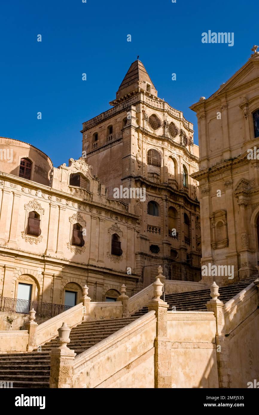 The building of Ex monastero del Santissimo Salvatore in the Late Baroque town of Noto. Stock Photo