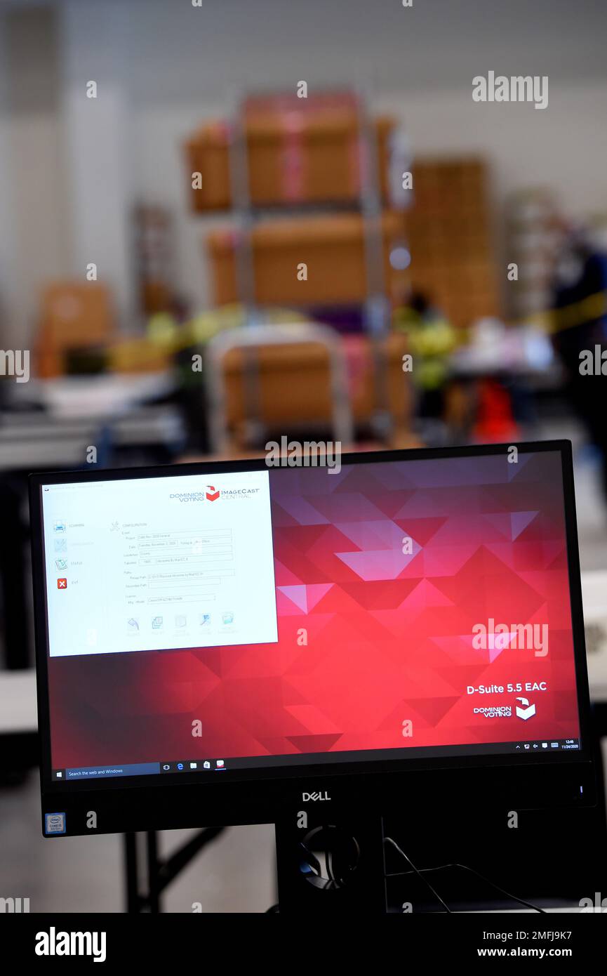 A monitor showing Dominion Voting Image Cast Central display tab is