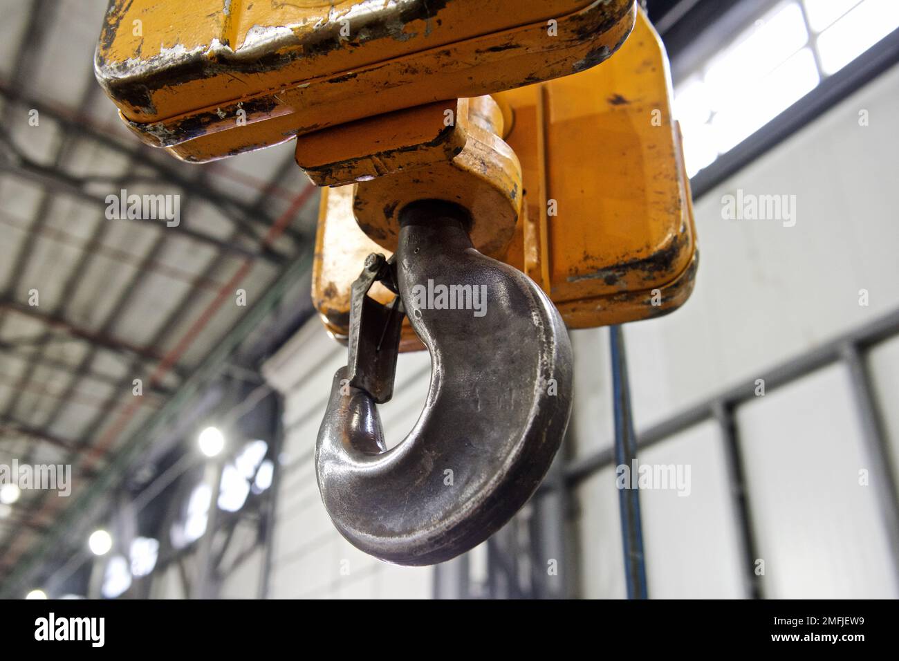 hook from a lifting crane for three tons, on a white background Stock Photo