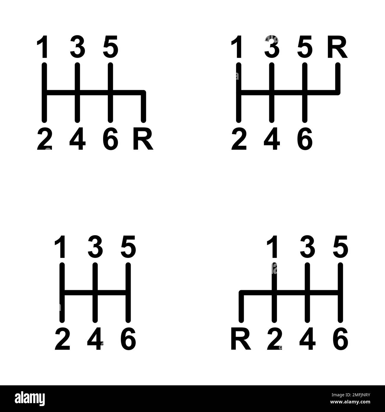 Set of Handle car manual shift lever icon, vehicle gear technology