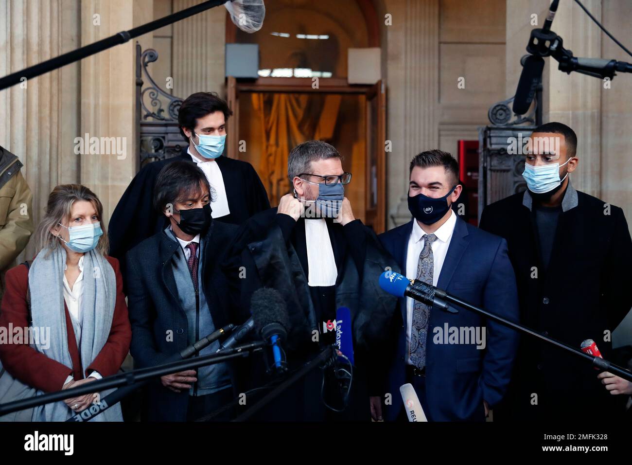 Alek Skarlatos, center right, Anthony Sadler, right, Mark Moogalian