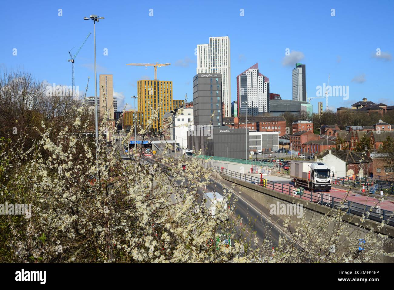 leeds city skyline at springtime yorkshire united kingdom Stock Photo