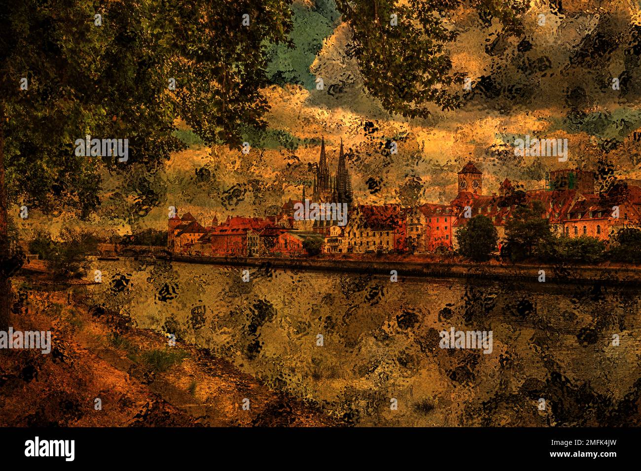 ABSTRACT : BAVARIA - VIEW TO THE REGENBURGER DOM Stock Photo