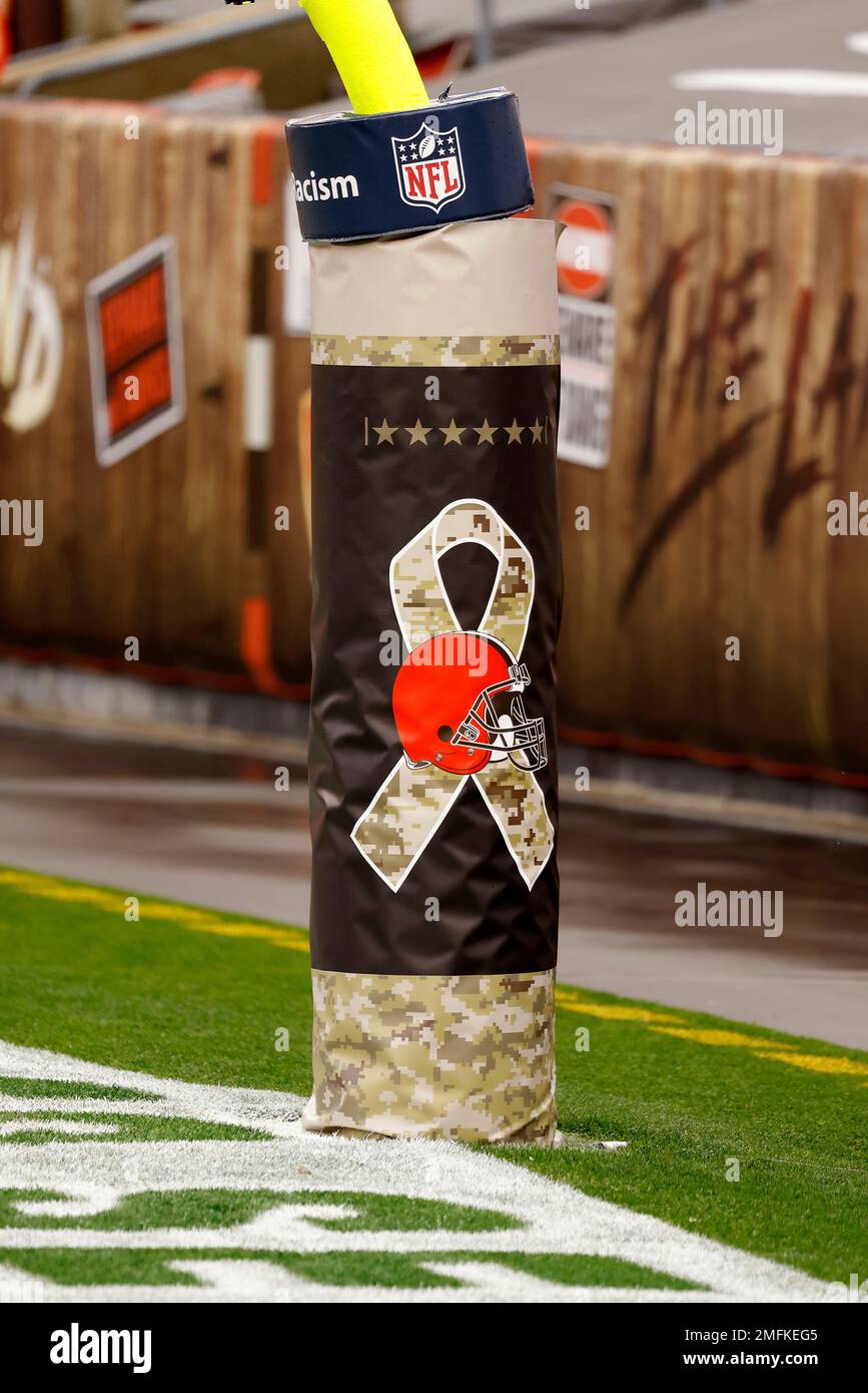 A Salute to Service banner is wrapped around the goal post during