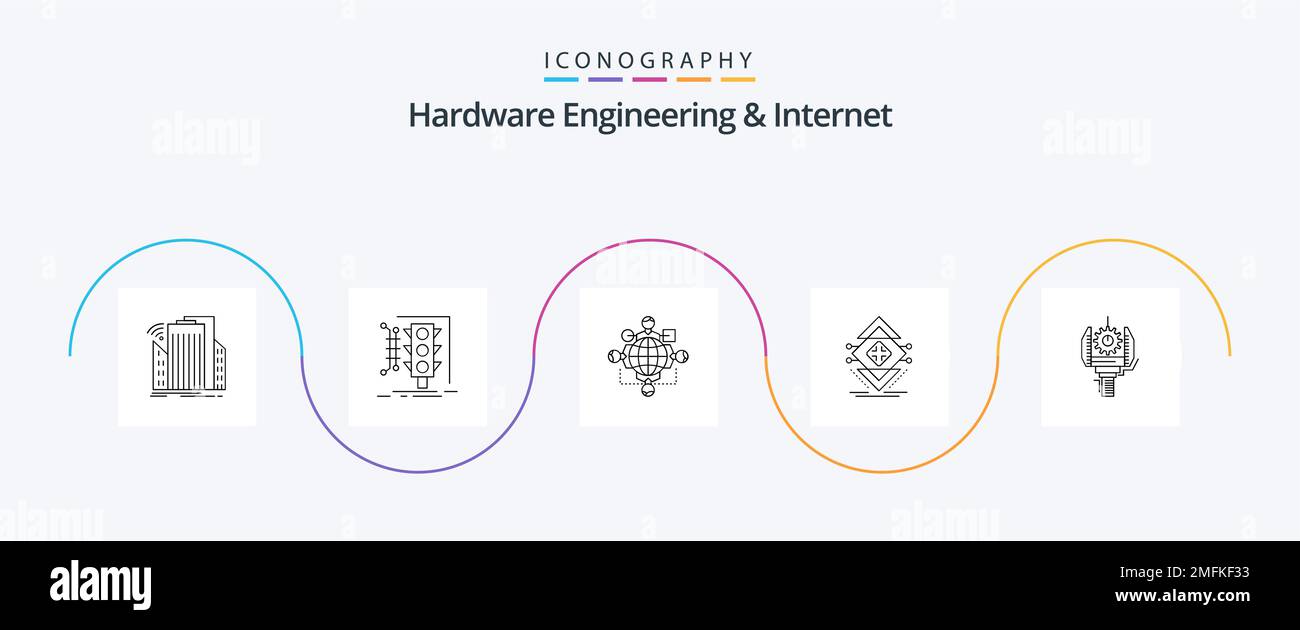 Hardware Engineering And Internet Line 5 Icon Pack Including infrastructure. computing. smart. meeting. logic Stock Vector