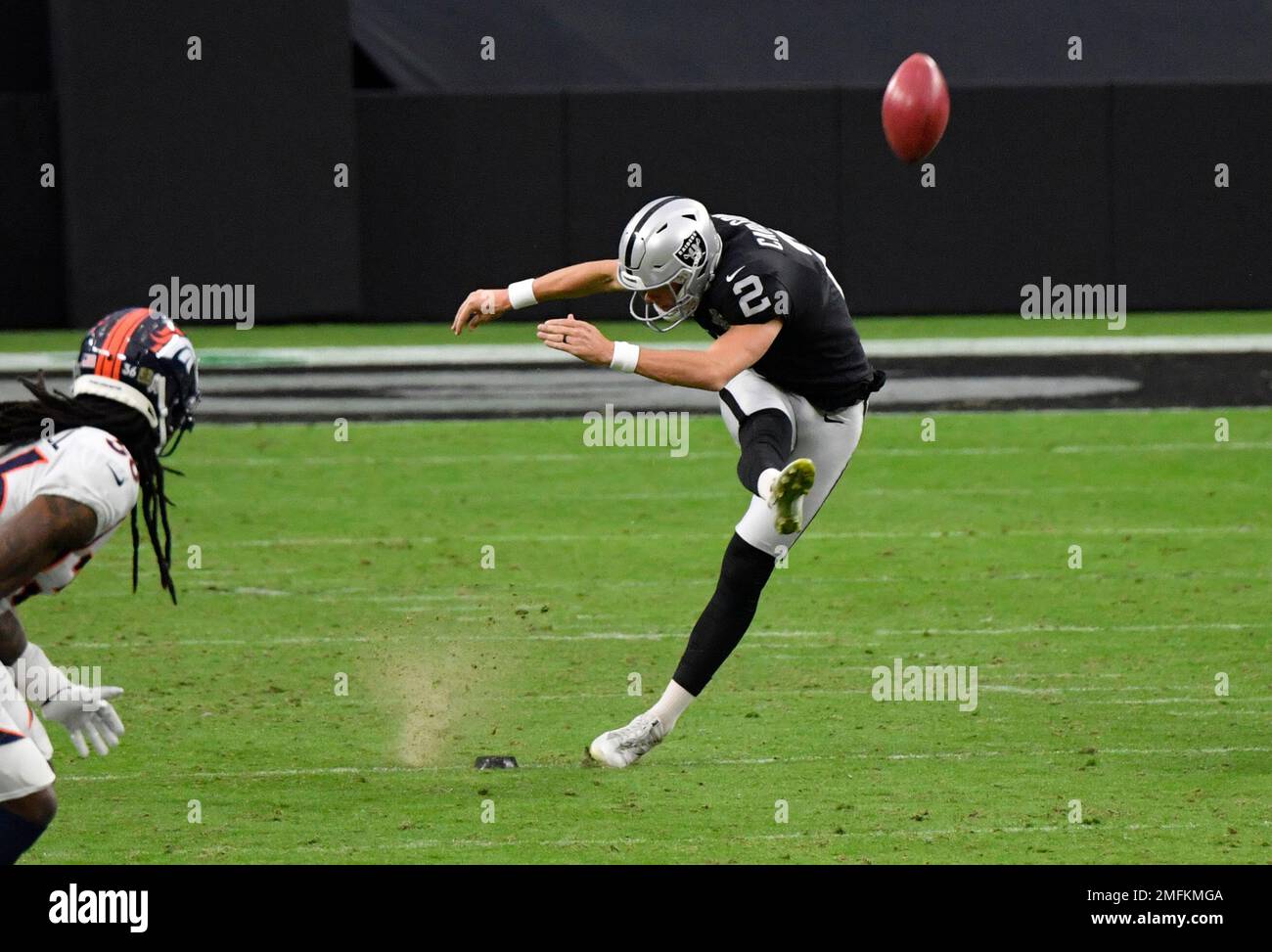 Las Vegas Raiders kicker Daniel Carlson 2 kicks off during the first