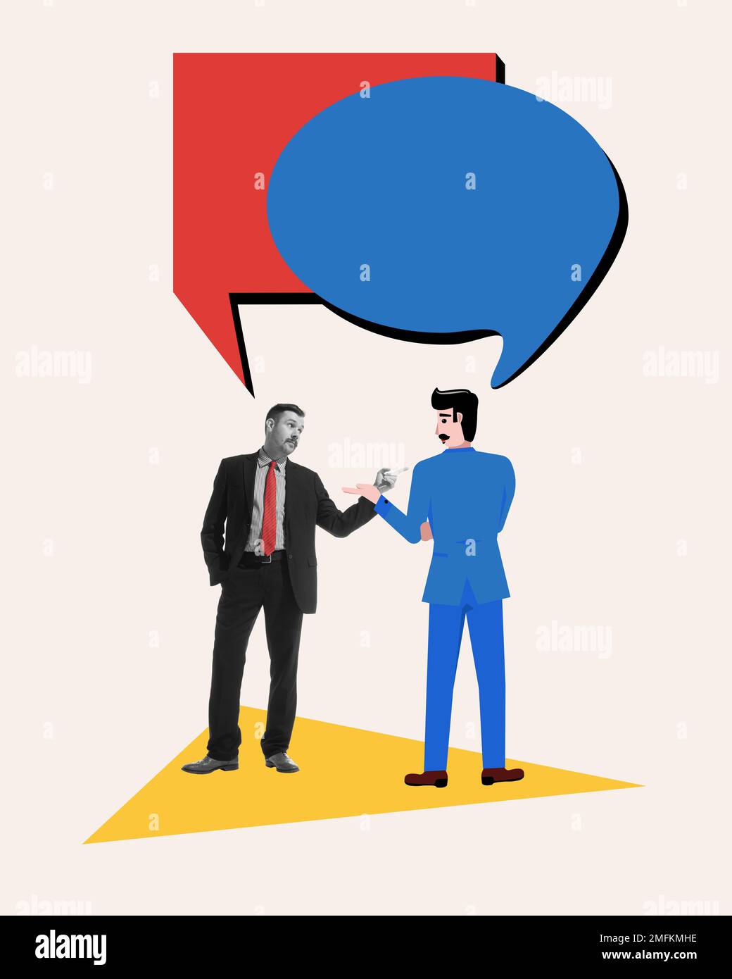 Contemporary art collage. Conceptual design. Businessman communicating ...