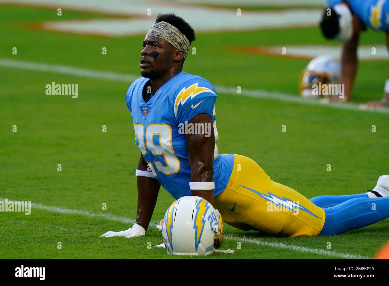 Los Angeles Chargers cornerback Quenton Meeks (29) stretches before an NFL  football game against the Miami Dolphins, Sunday, Nov. 15, 2020, in Miami  Gardens, Fla. (AP Photo/Lynne Sladky Stock Photo - Alamy