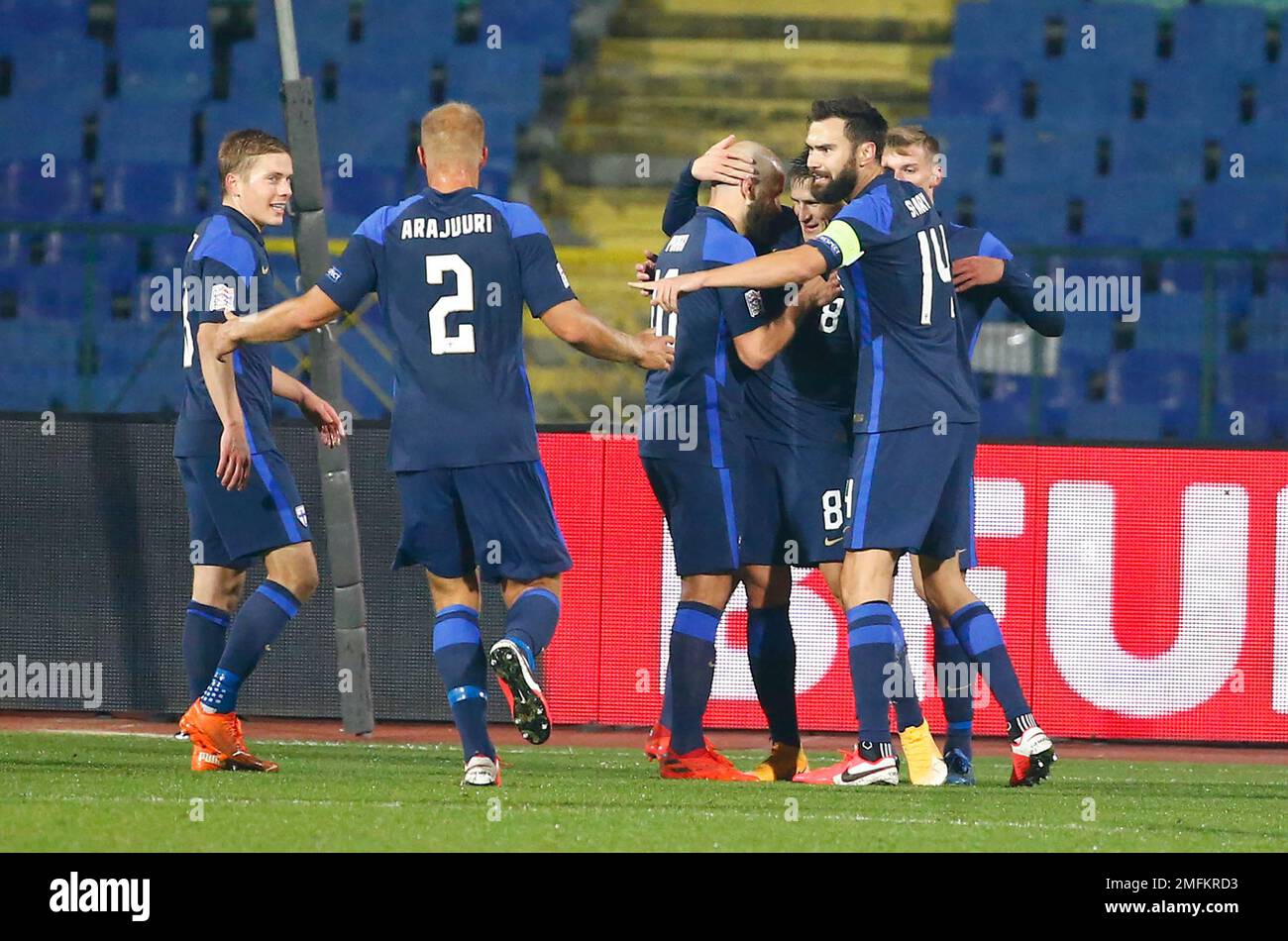 Finland players celebrate their goal during the UEFA Nations League