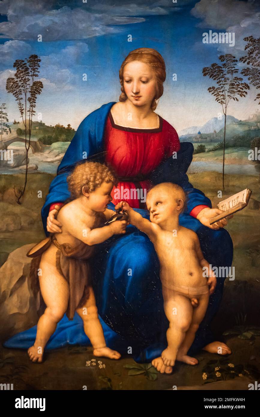 Renaissance painting showing a young mother with two boys Stock Photo